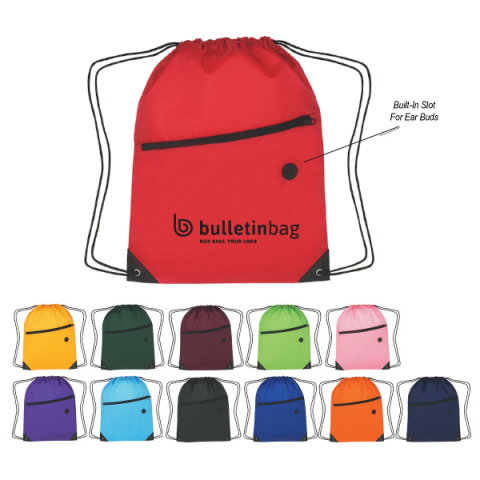 Cinch Bag with Earbud Slot Custom Drawstring Backpacks